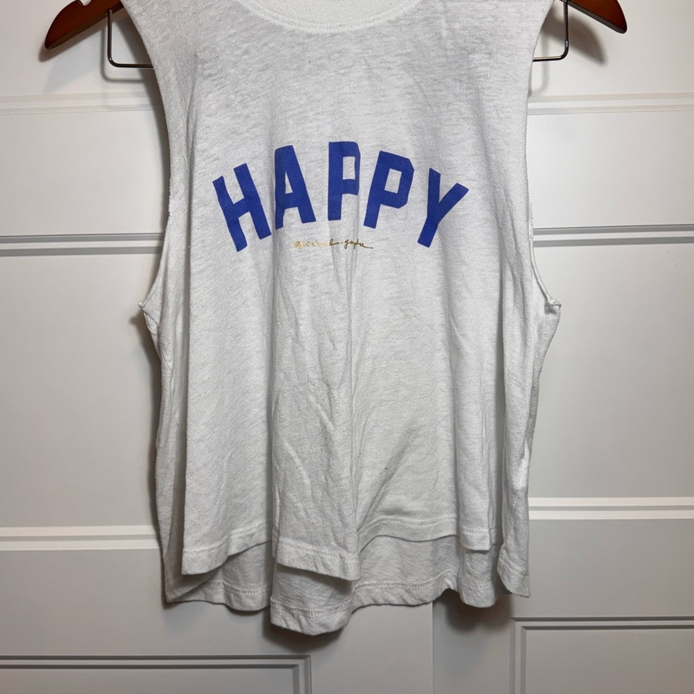 Spiritual Gangster White Crop Top with Blue and Gold Details